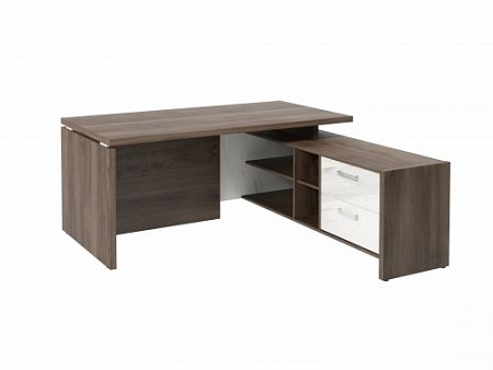 Стол с опорной тумбой FI-117R.GG Орех Пацифик Табак/Мрамор Леванто белый